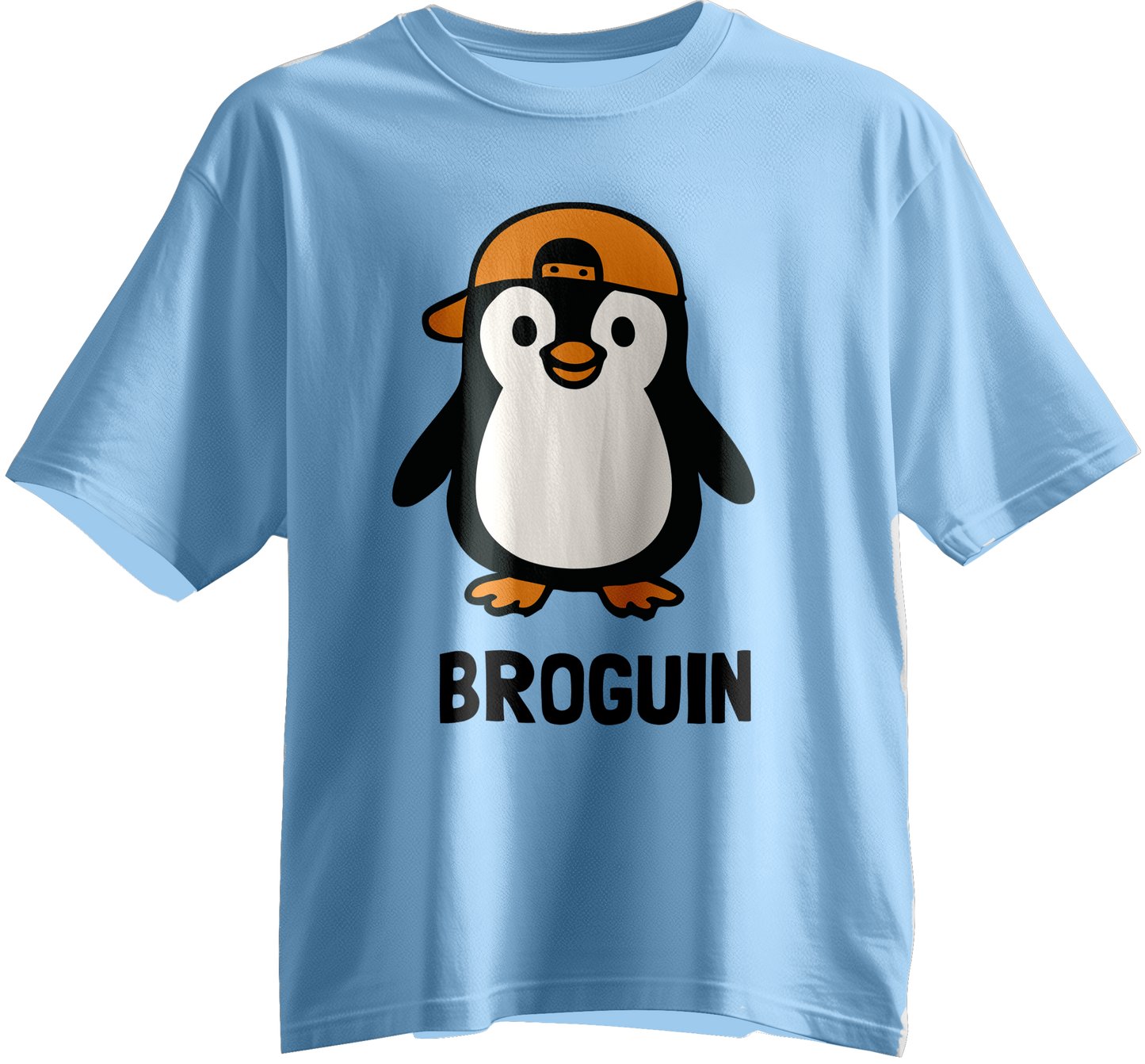Light blue t-shirt with a penguin graphic and 'BROGUIN' text for little brothers in the family