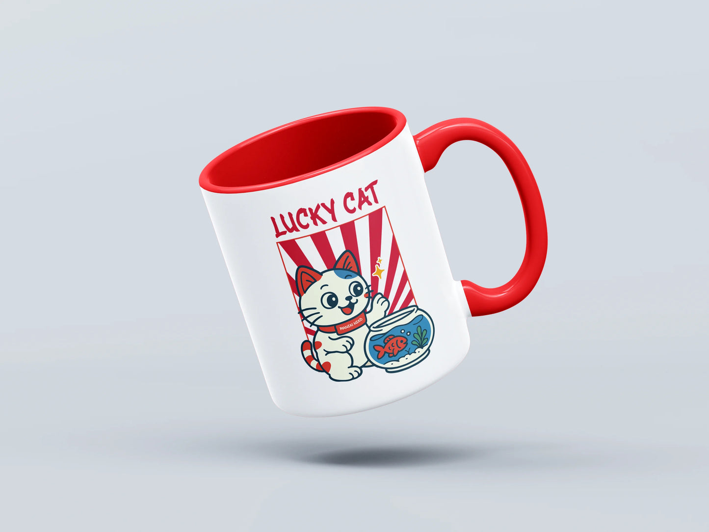 Lucky Cat Gone Fishing – Retro Japanese Streetwear Mug