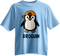 Light blue t-shirt with a penguin graphic and 'BROGUIN' text  for little brothers in the family