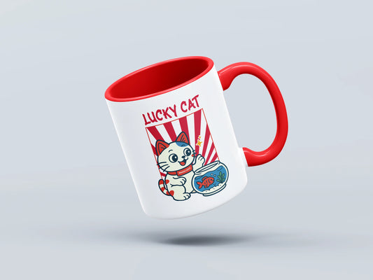 Lucky Cat Gone Fishing – Retro Japanese Streetwear Mug